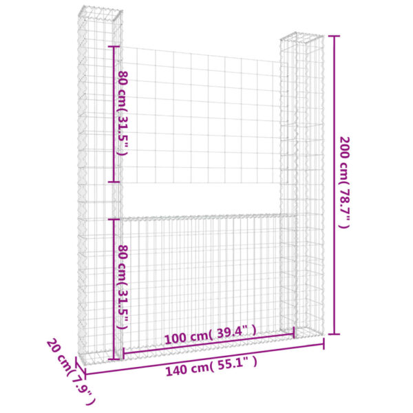 vidaXL U-shape Gabion Basket with 2 Posts Iron 55.1"x7.9"x78.7" - Image 6