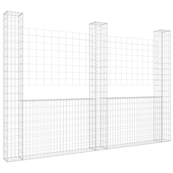 vidaXL U-shape Gabion Basket with 3 Posts Iron 102.4"x7.9"x78.7" - Image 2