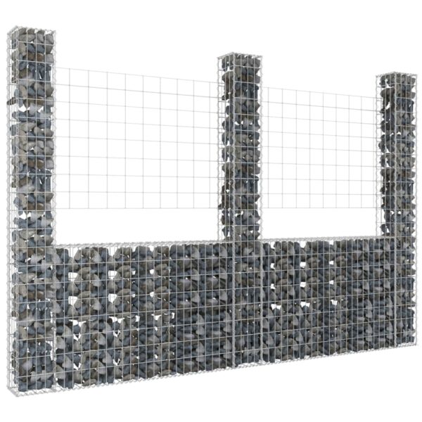 vidaXL U-shape Gabion Basket with 3 Posts Iron 102.4"x7.9"x78.7"