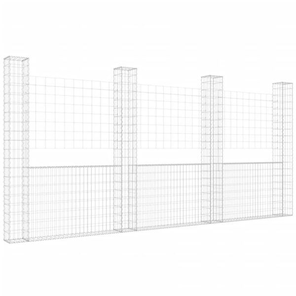 vidaXL U-shape Gabion Basket with 4 Posts Iron 149.6"x7.9"x78.7" - Image 2