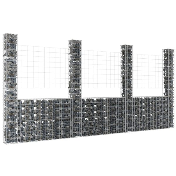 vidaXL U-shape Gabion Basket with 4 Posts Iron 149.6"x7.9"x78.7"