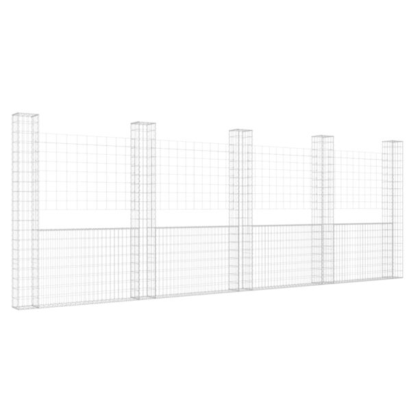 vidaXL U-shape Gabion Basket with 5 Posts Iron 196.9"x7.9"x78.7" - Image 2