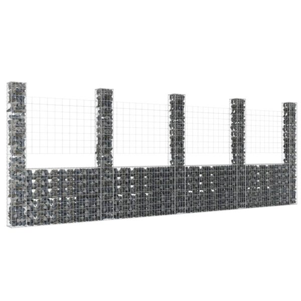 vidaXL U-shape Gabion Basket with 5 Posts Iron 196.9"x7.9"x78.7"