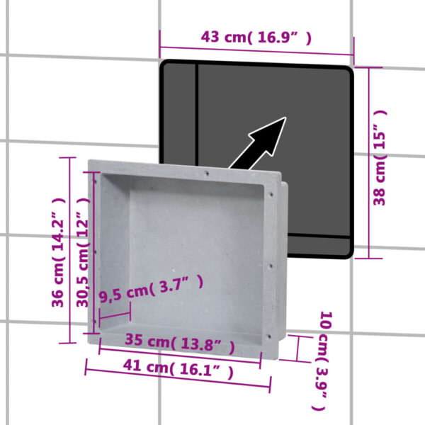 vidaXL Shower Niche Matt Gray 16.1"x14.2"x3.9" - Image 7