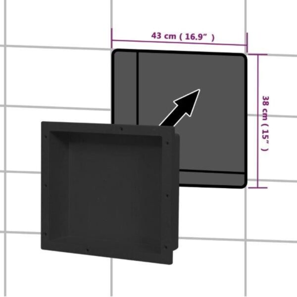 vidaXL Shower Niche Matt Black 16.1"x14.2"x3.9" - Image 4