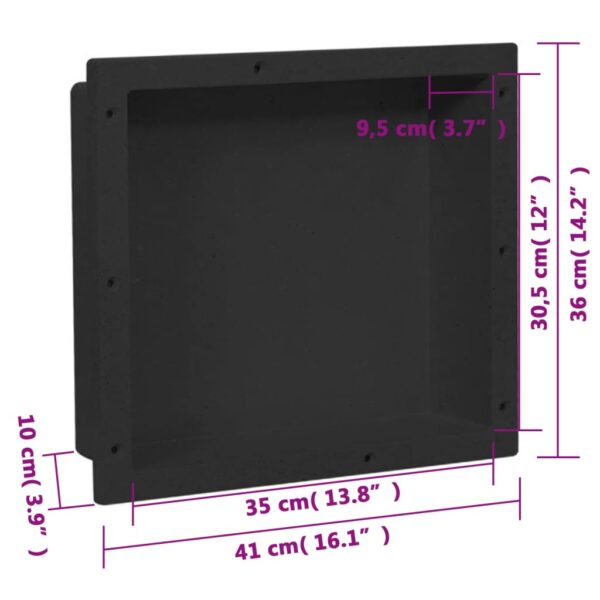 vidaXL Shower Niche Matt Black 16.1"x14.2"x3.9" - Image 8