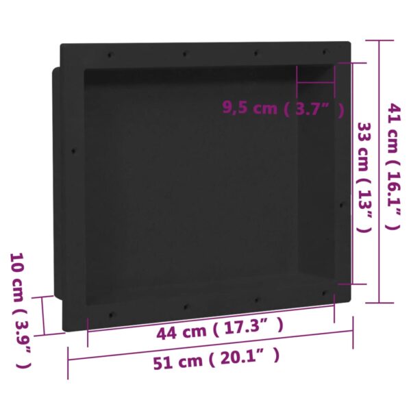 vidaXL Shower Niche Matt Black 16.1"x20.1"x3.9" - Image 8