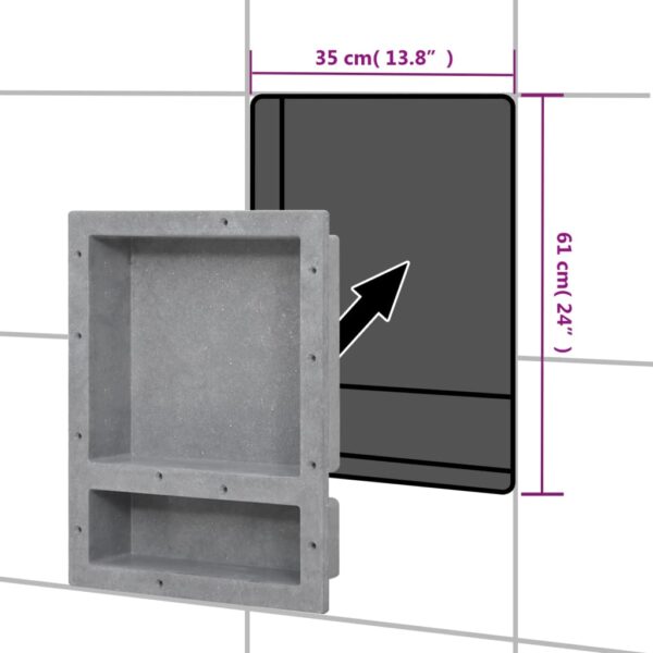 vidaXL Shower Niche with 2 Compartments Matt Gray 16.1"x20.1"x3.9" - Image 6