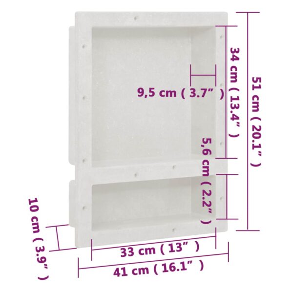 vidaXL Shower Niche with 2 Compartments Matt White 16.1"x20.1"x3.9" - Image 7