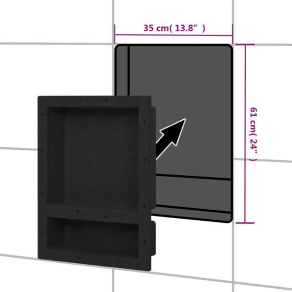 vidaXL Shower Niche with 2 Compartments Matt Black 16.1"x20.1"x3.9" - Image 6