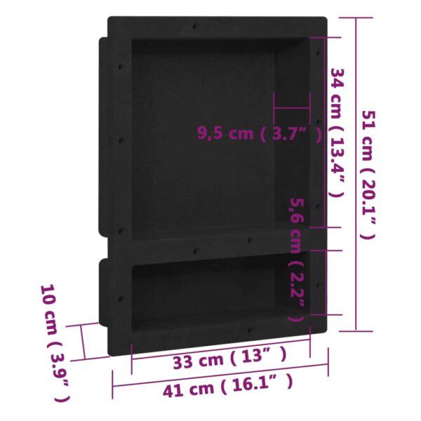 vidaXL Shower Niche with 2 Compartments Matt Black 16.1"x20.1"x3.9" - Image 7