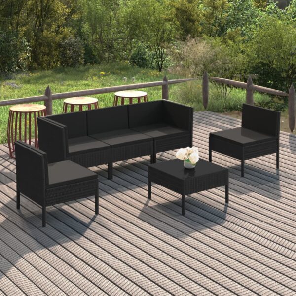 vidaXL 6 Piece Patio Lounge Set with Cushions Poly Rattan Black