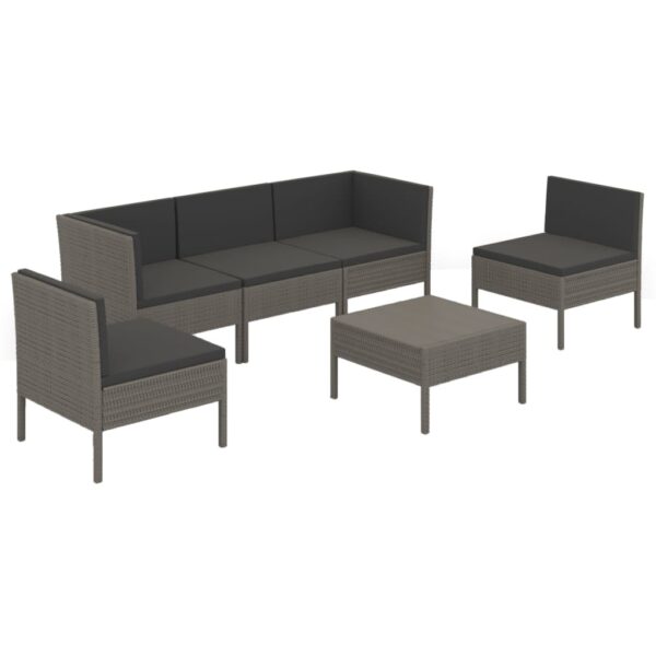 vidaXL 6 Piece Patio Lounge Set with Cushions Poly Rattan Gray - Image 2