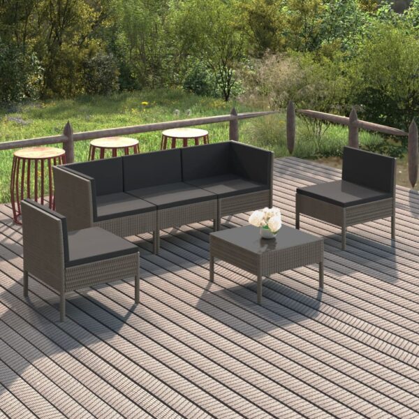 vidaXL 6 Piece Patio Lounge Set with Cushions Poly Rattan Gray