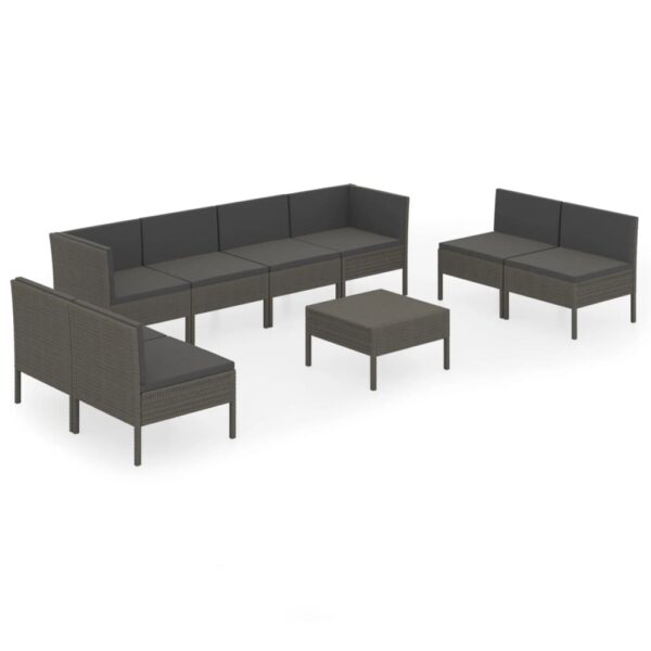 vidaXL 9 Piece Patio Lounge Set with Cushions Poly Rattan Gray - Image 2