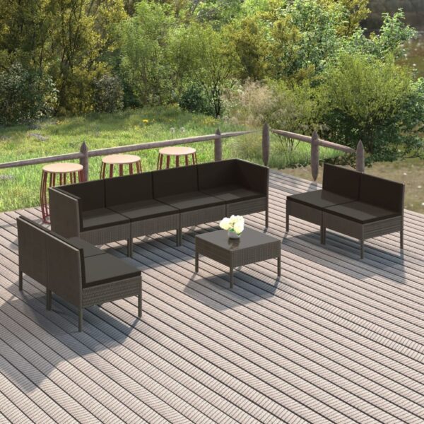 vidaXL 9 Piece Patio Lounge Set with Cushions Poly Rattan Gray