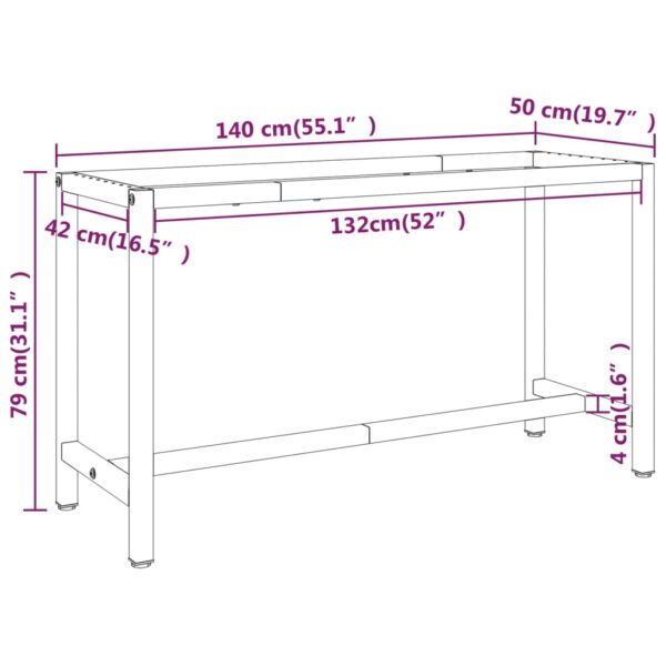 vidaXL Work Bench Frame Matte Black and Matte Red 55.1"x19.7"x31.1" Metal - Image 8