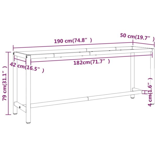 vidaXL Work Bench Frame Matte Black and Matte Red 74.8"x19.7"x31.1" Metal - Image 8