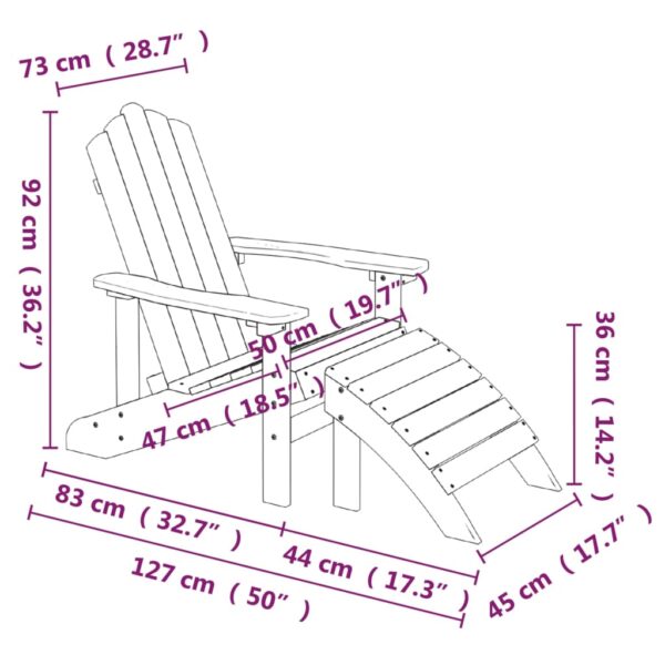 vidaXL Patio Adirondack Chair with Footstool HDPE White - Image 7