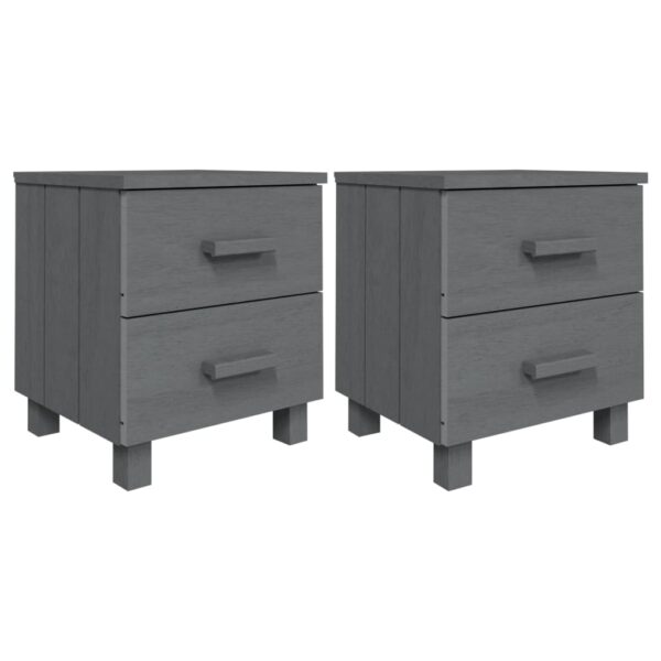 vidaXL Bedside Cabinets HAMAR 2 pcs Dark Gray 15.7"x13.8"x17.5" Solid Wood - Image 2