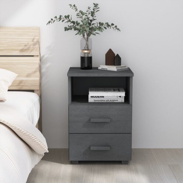 vidaXL Bedside Cabinet HAMAR Dark Gray 15.7"x13.8"x24.4" Solid Wood Pine