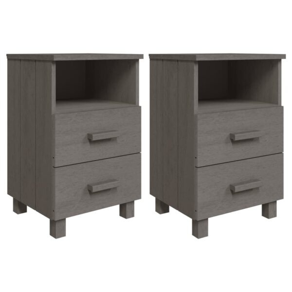 vidaXL Bedside Cabinets HAMAR 2 pcs Light Gray 15.7"x13.8"x24.4" Solid Wood - Image 2