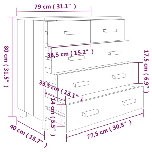 vidaXL Sideboard HAMAR White 31.1"x15.7"x31.5" Solid Wood Pine - Image 9