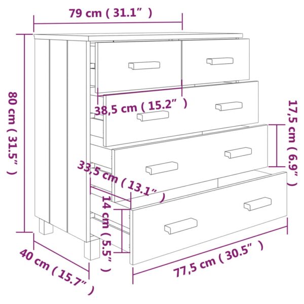 vidaXL Sideboard HAMAR Light Gray 31.1"x15.7"x31.5" Solid Wood Pine - Image 9