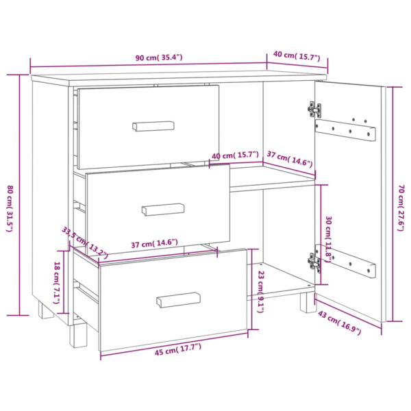 vidaXL Sideboard HAMAR Light Gray 35.4"x15.7"x31.5" Solid Pinewood - Image 9