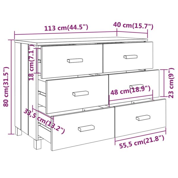 vidaXL Sideboard HAMAR White 44.5"x15.7"x31.5" Solid Wood Pine - Image 8