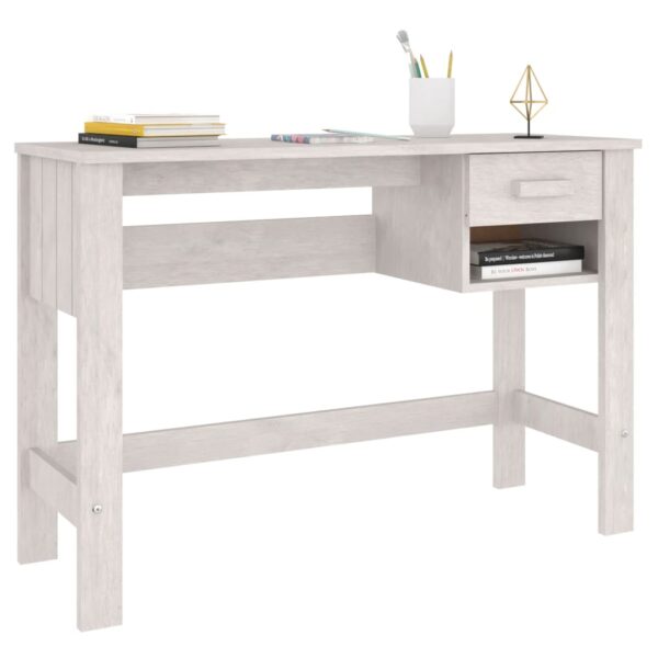 vidaXL Desk HAMAR White 43.3"x15.7"x29.5" Solid Wood Pine - Image 4