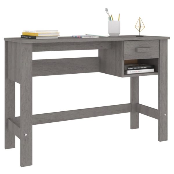 vidaXL Desk HAMAR Light Gray 43.3"x15.7"x29.5" Solid Wood Pine - Image 4