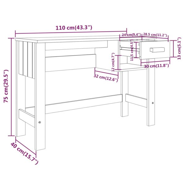 vidaXL Desk HAMAR Light Gray 43.3"x15.7"x29.5" Solid Wood Pine - Image 8