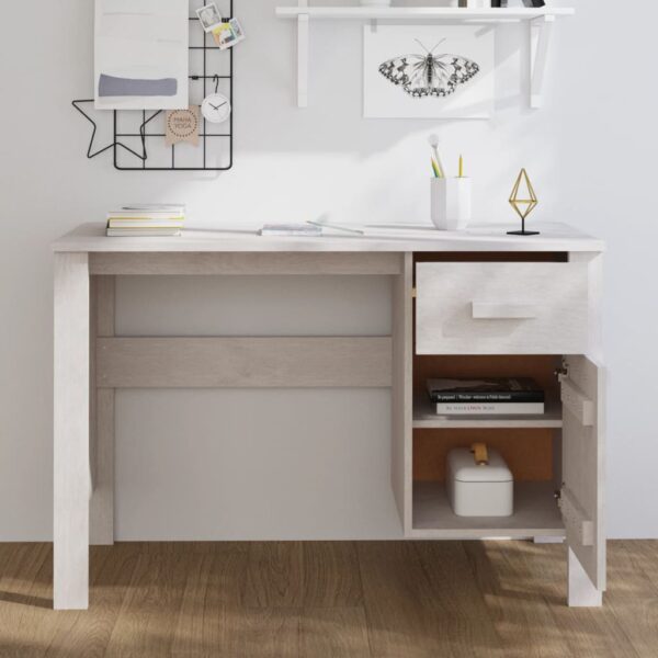 vidaXL Desk HAMAR White 44.5"x19.7"x29.5" Solid Wood Pine - Image 3