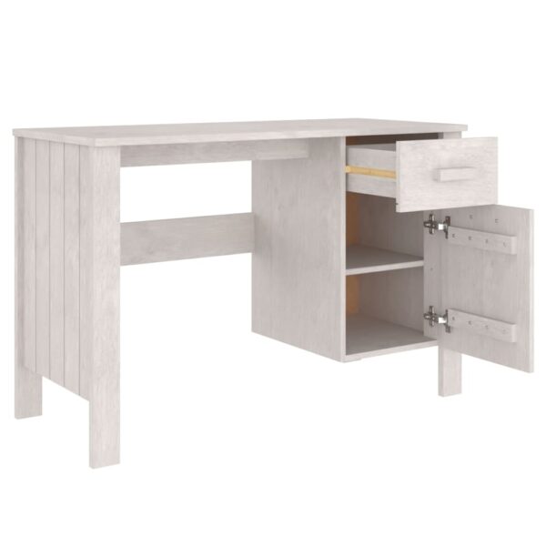 vidaXL Desk HAMAR White 44.5"x19.7"x29.5" Solid Wood Pine - Image 7