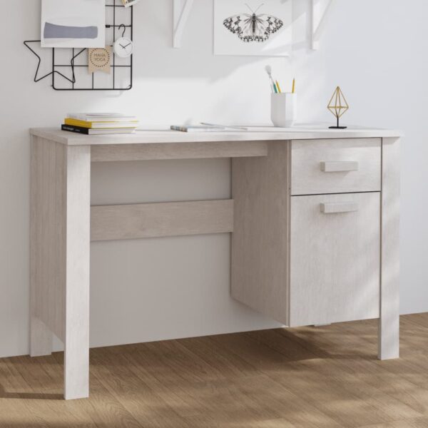 vidaXL Desk HAMAR White 44.5"x19.7"x29.5" Solid Wood Pine