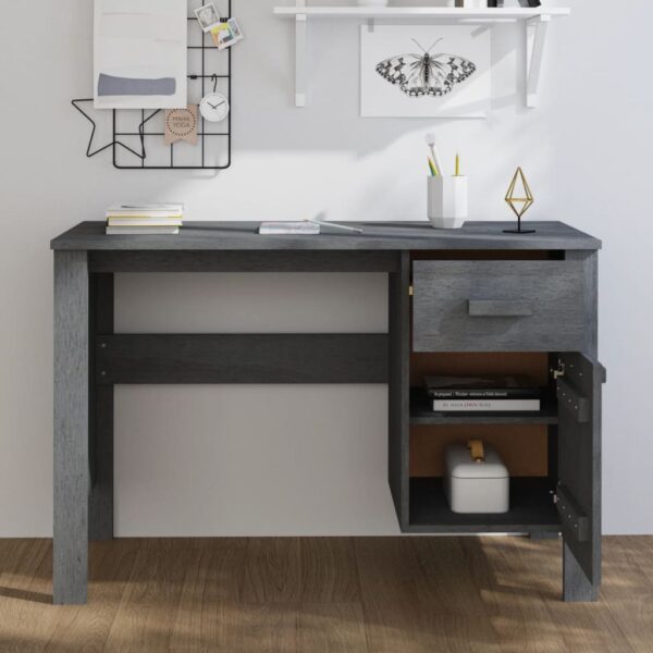 vidaXL Desk HAMAR Dark Gray 44.5"x19.7"x29.5" Solid Wood Pine - Image 3