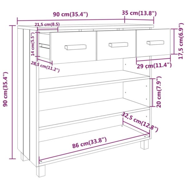 vidaXL Console Table HAMAR White 35.4"x13.8"x35.4" Solid Wood Pine - Image 8