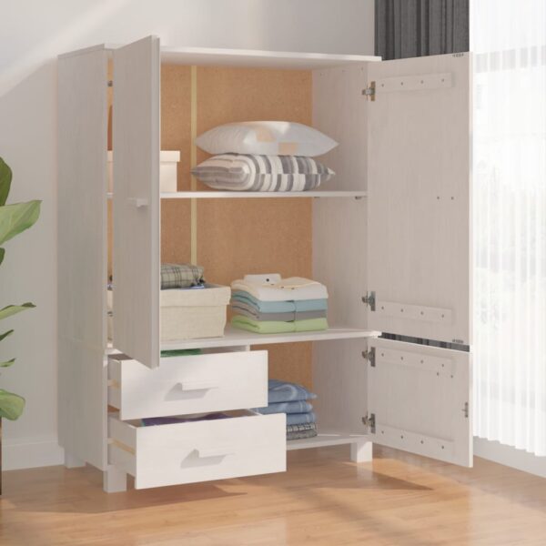 vidaXL Wardrobe HAMAR White 39"x17.7"x53.9" Solid Wood Pine - Image 7