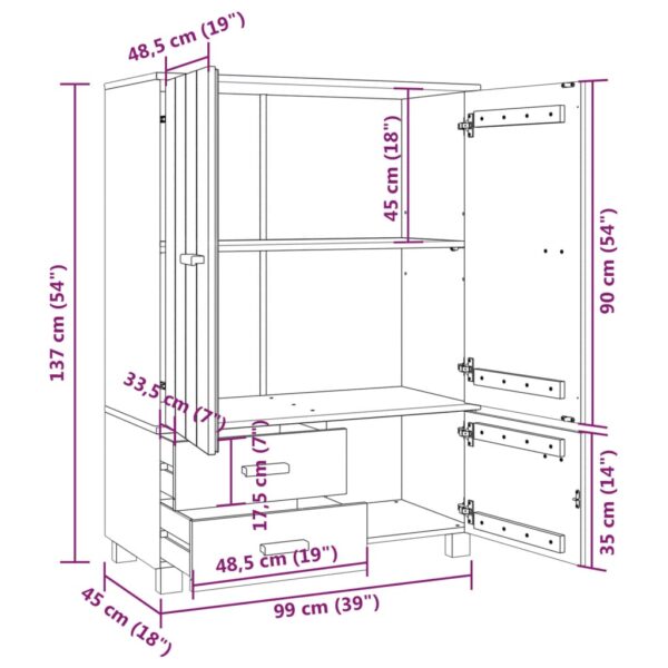 vidaXL Wardrobe HAMAR White 39"x17.7"x53.9" Solid Wood Pine - Image 8