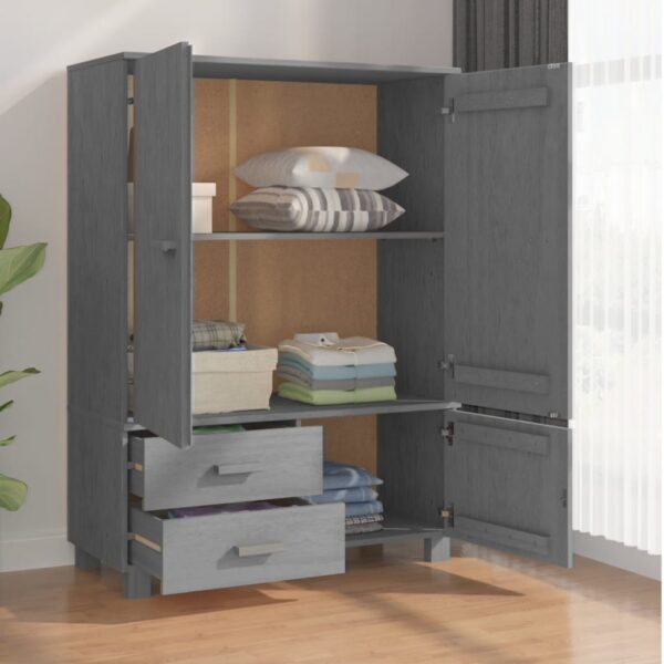 vidaXL Wardrobe HAMAR Dark Gray 39"x17.7"x53.9" Solid Wood Pine - Image 7