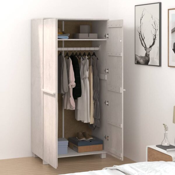 vidaXL Wardrobe HAMAR White 35"x19.7"x70.9" Solid Wood Pine - Image 7