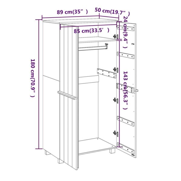 vidaXL Wardrobe HAMAR White 35"x19.7"x70.9" Solid Wood Pine - Image 8