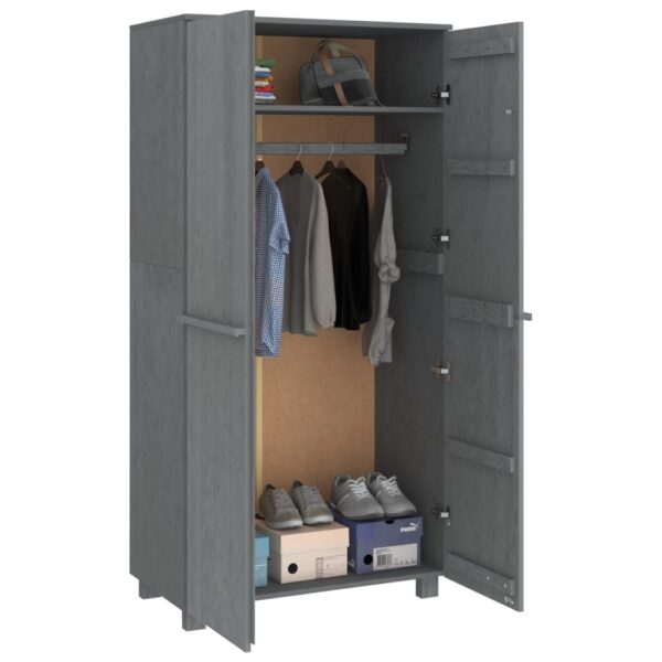 vidaXL Wardrobe HAMAR Dark Gray 35"x19.7"x70.9" Solid Wood Pine - Image 6