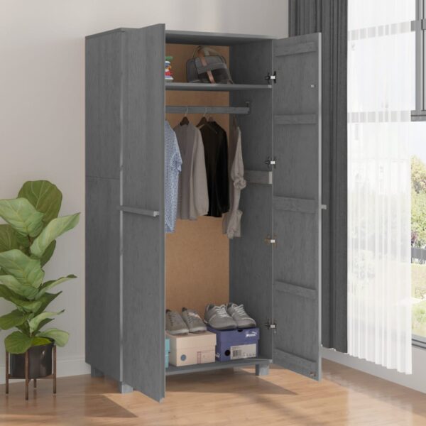 vidaXL Wardrobe HAMAR Dark Gray 35"x19.7"x70.9" Solid Wood Pine - Image 7