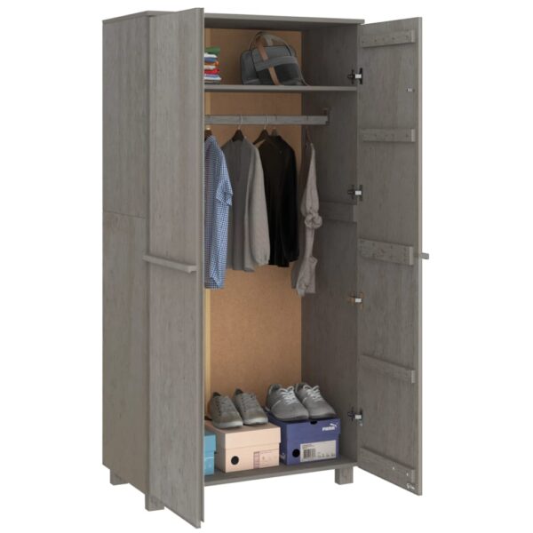 vidaXL Wardrobe HAMAR Light Gray 35"x19.7"x70.9" Solid Wood Pine - Image 6