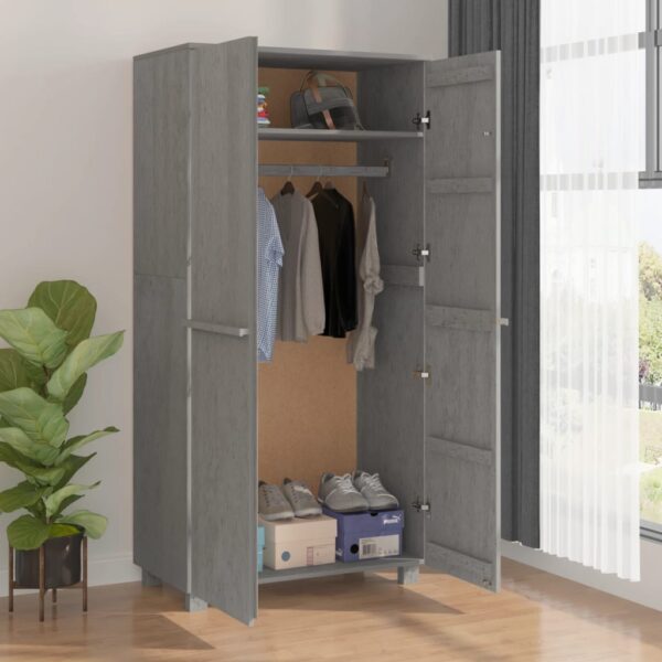 vidaXL Wardrobe HAMAR Light Gray 35"x19.7"x70.9" Solid Wood Pine - Image 7