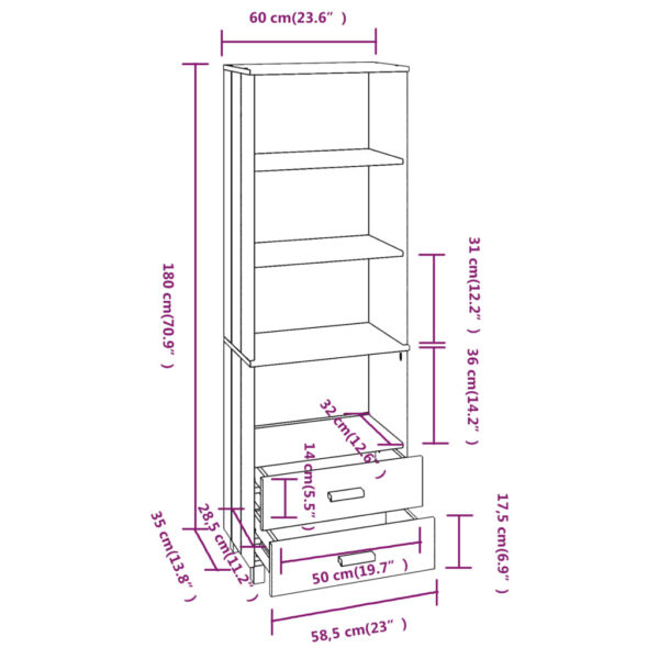 vidaXL Highboard HAMAR Dark Gray 23.6"x13.8"x70.9" Solid Wood Pine - Image 9