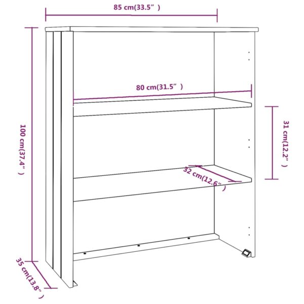 vidaXL Top for Highboard HAMAR Honey Brown 33.5"x13.8"x39.4" Solid Wood Pine - Image 7