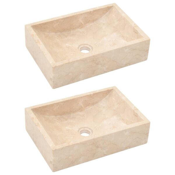 vidaXL Bathroom Vanity Cabinet with Cream Marble Sinks Solid Wood Teak - Image 9